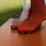 2 Tage getragene rote Netzstrumpfhose