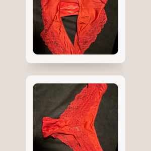 Getragener roter, spitzen Slip