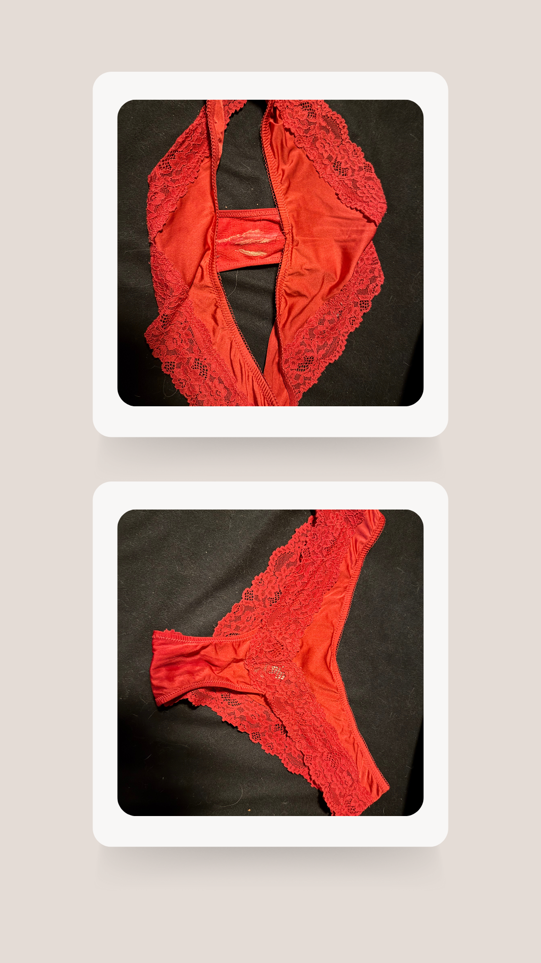 Getragener roter, spitzen Slip