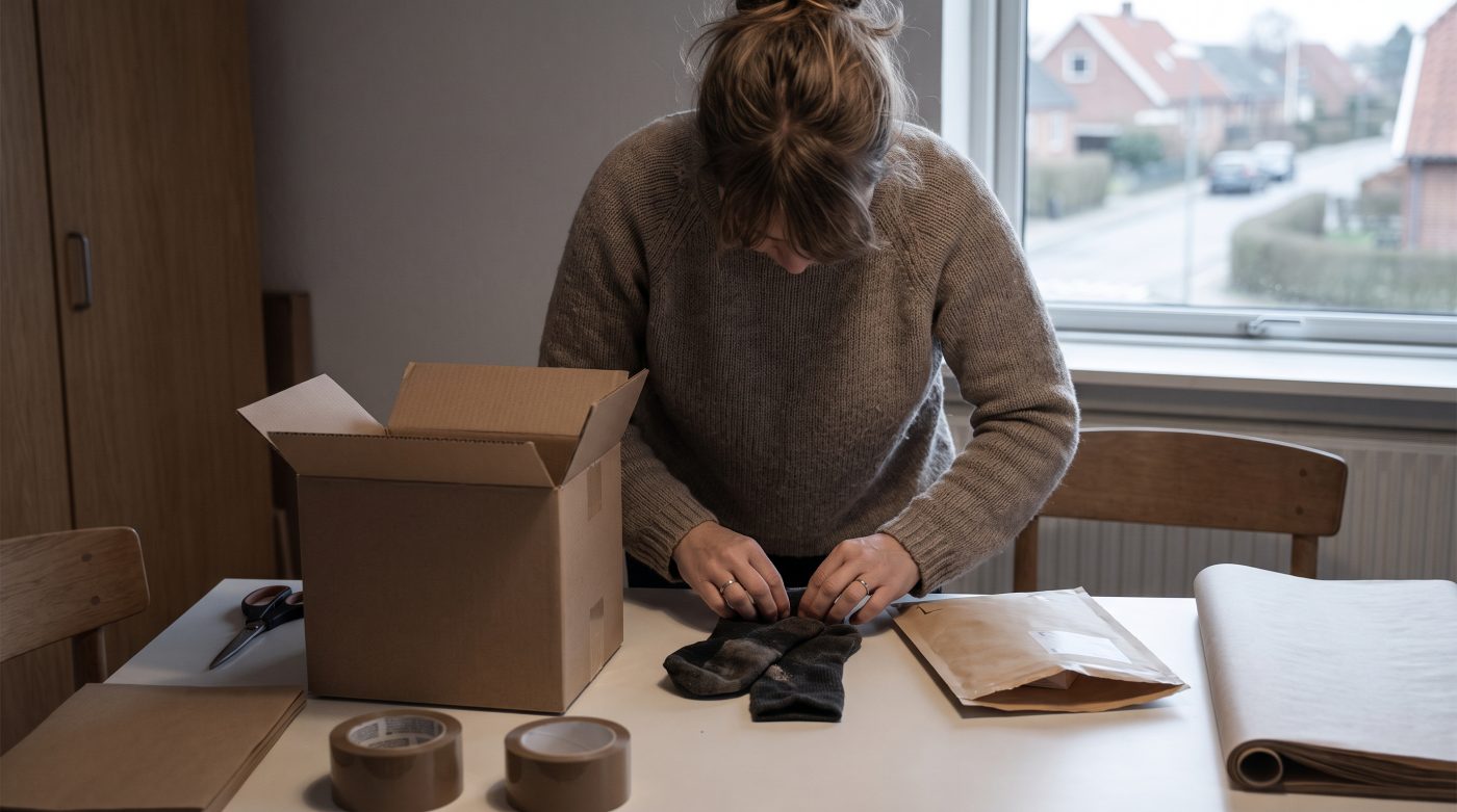 Getragene Socken für ein Verkäuferangebot vorbereiten